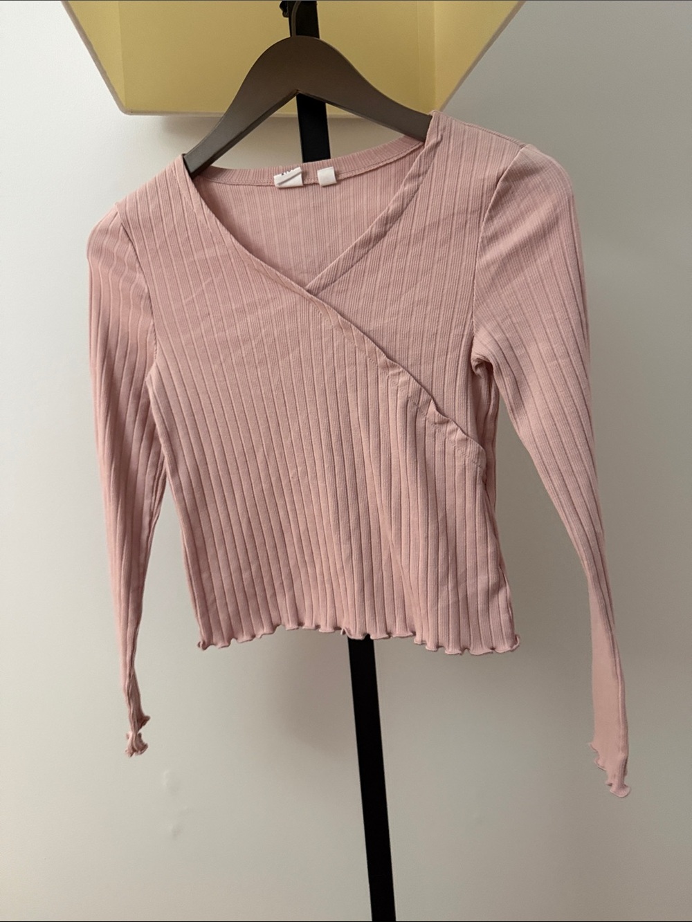 GAP Dusty Rose Ribbed Faux-Wrap Long Sleeve Top